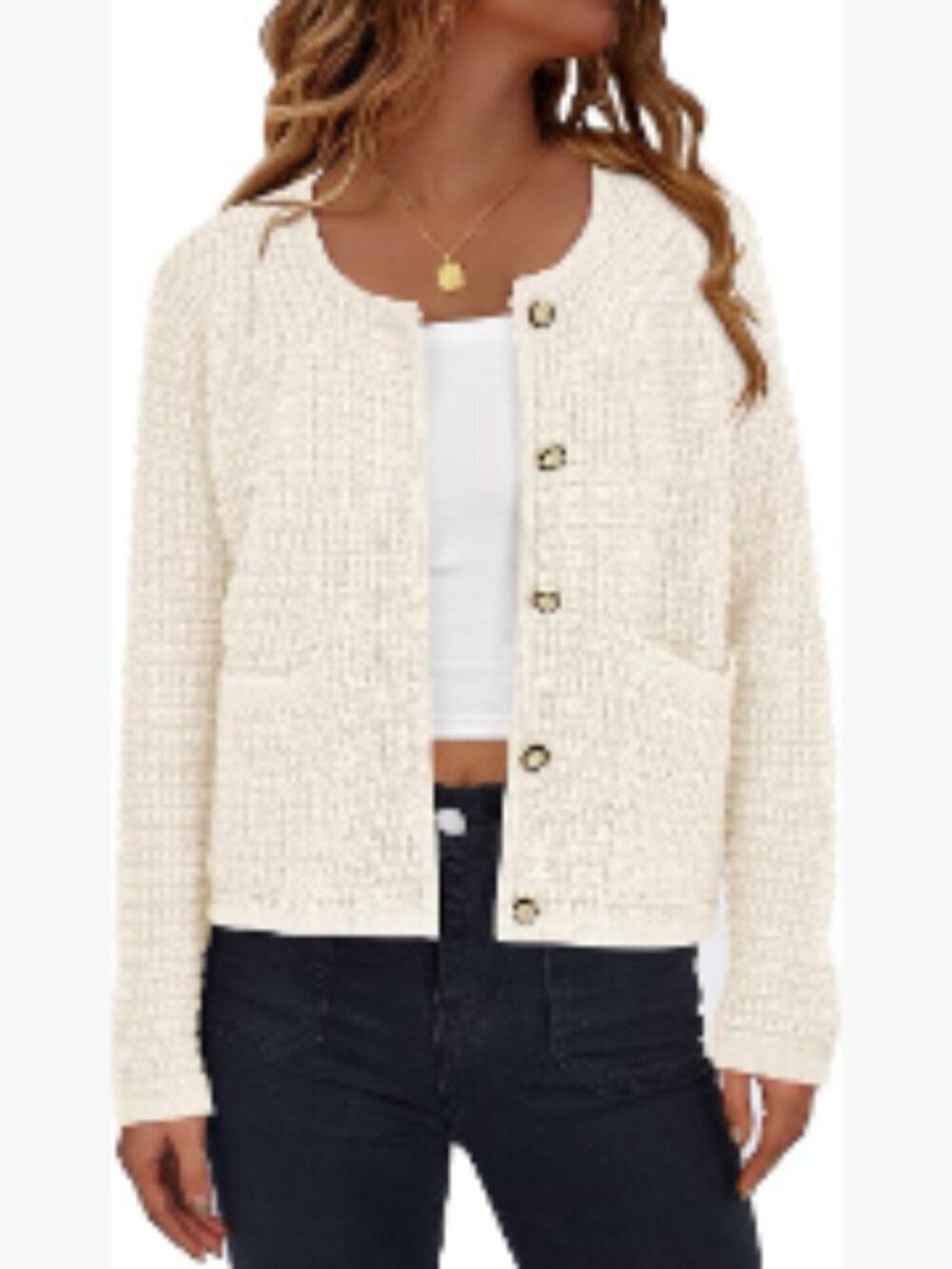 Open Front Knit Cardigan Sweater with Pockets Button Down Relaxed Fit